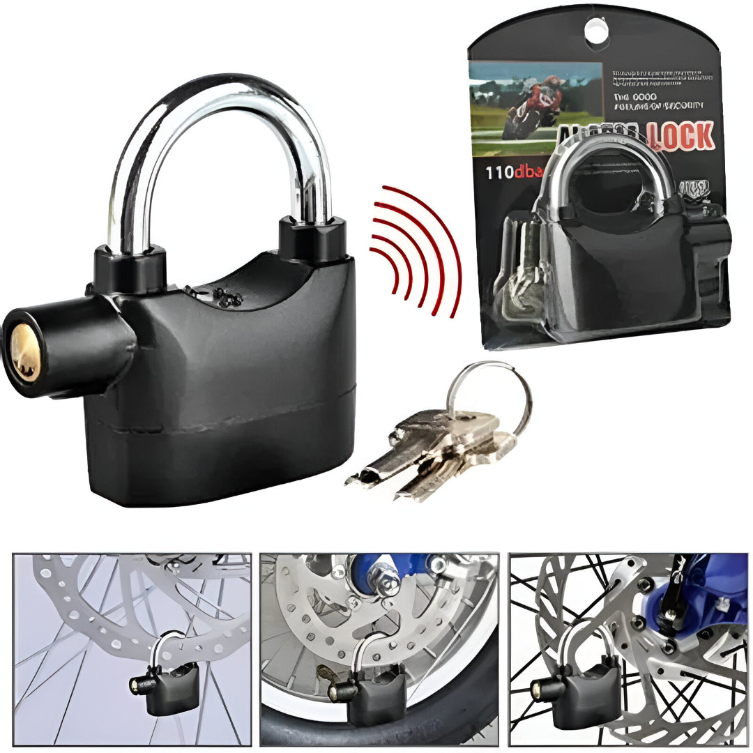 Candado de Seguridad con Alarma 110 dB para Moto, Bicicleta y Portones + 3 Llaves